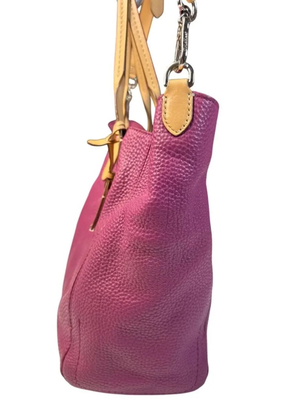 Cole Haan Purple Leather Tote Bag With Cream Interior & Tan Handles 12